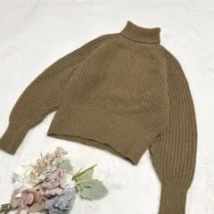 【ユニクロ】UNIQLO ローゲージタートルネックセーター（長袖） ブラウン L