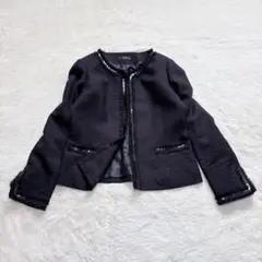 a.v.v ツイード ノーカラージャケット L 黒 スパンコール 入学式 卒業式