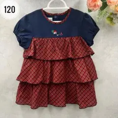 familiarファミリア　半袖Tシャツ　チュニック　3段フリル　チェック柄のサムネイル