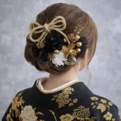 ブラックホワイト♡金箔付♡髪飾り ヘッドドレス 前撮り 成人式 卒業式 七五三