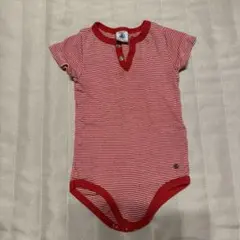 赤と白のストライプロンパース　プチバトー