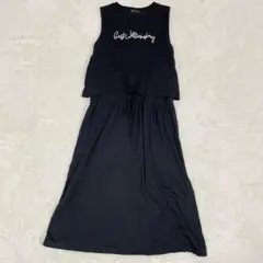 ノースリーブワンピース　黒　L　ゆったり　楽ちん　綿　つなぎ　サロペットスカート