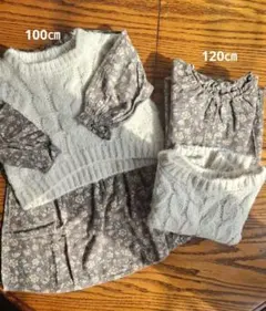 petit main ニットベスト付き花柄ワンピースサイズ100&120