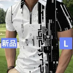 【新品/Lサイズ】ゴルフウェア 半袖 ポロシャツ メンズ ホワイト ハーフジップ