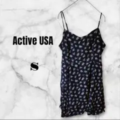 Active USA キャミソールワンピース花柄　総柄　バック紐付き S