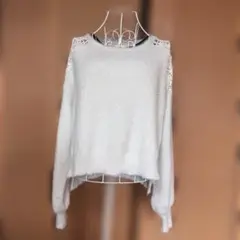 axes femme グレー レース付きニットセーター 長袖