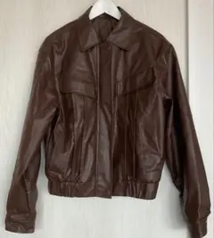 【極美品】ブラウンレザージャケット ウエストゴム付き