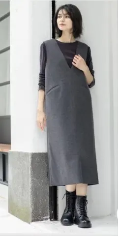 【洗濯機洗い可】オペークドットクリップ ウールライクジャンパードレスMサイズ