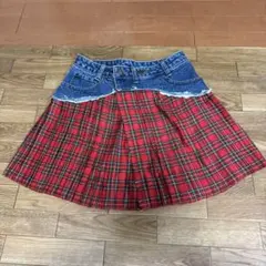 稀有 Cecil Mcbee 牛仔格紋 褶皺裹裙 紅色 均碼