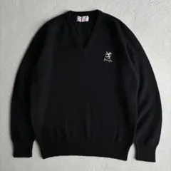 70s Pringle SPORTS Vネック ウールニットセーター 黒 古着のサムネイル