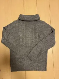 【33】グレー タートルネック ケーブルニットセーター　ナイスクラップ