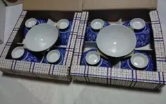 青色花柄飯碗セット 5点✕2SET