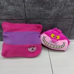 チェシャ猫 クッション ピンク 紫　帽子　着る毛布 2点セット　ファンキャップ