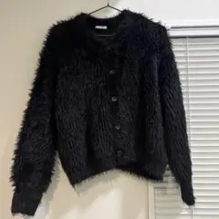 【美品・即日発送】2026トレンド／ファー カーディガン／Lサイズ／ブラック