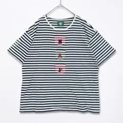 NAF NAF ナフナフ Tシャツ ボーダー ロゴ 半袖 紺 コットン 個性的のサムネイル