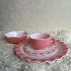 ヘーゼルアトラス ピンク ブルーリップル カップ&ソーサー ビンテージ