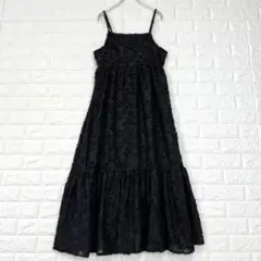 ✨ジュノア【M】黒 花柄 キャミワンピース フレア シアー ティアード ロング丈