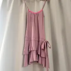 フリル付きピンクキャミワンピース S