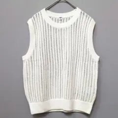 UNIQLO ユニクロ メッシュクルーネックショートセーター L リネン混 白系のサムネイル