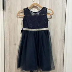 ネイビー レースドレス パール装飾付き