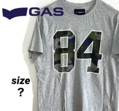 GAS ガス　半袖　Tシャツ　グレー　ビッグプリント 迷彩 ワンポイント 刺繍
