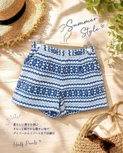 Ungrid 総柄　ショート　ハーフパンツ ブルー S 夏 リゾート柄のサムネイル