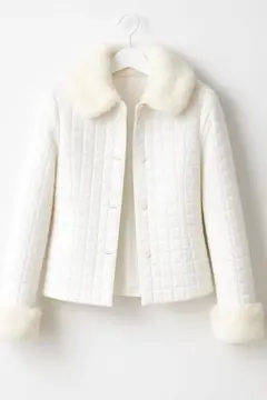 【美品】白 ファー付きジャケット Mサイズ 取り外し可 キルティング 上品可愛い