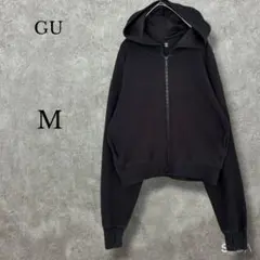 ジーユー【M】UVカットフルジップパーカー サムホール ショート丈 ブラック