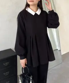 新品タグ付き♡ プロズヴェール【襟が取り外せる】2way白襟ペプラムブラウス M