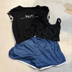 新品　水着　150cm 3点セット　ブラック　デニム