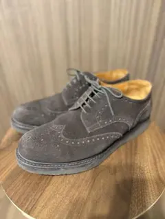 ダークブラウン スエード ウィングチップシューズ