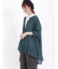 Samansa Mos2 接触冷感クルーネックギャザー七分袖チュニック5940