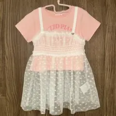 美品　メゾピアノ　チュールチュニック　レイヤード半袖Tシャツ　ピンク　110cm