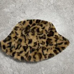 ヒョウ柄ファーバケットハット