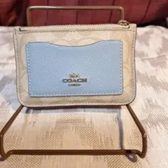 COACH レザー パスケース ブルー/ベージュ