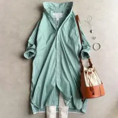 美品▲TICCA ティッカ//ロングシャツ▲ストライプ　ゆったり