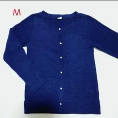 カーディガン トップス レディース M くすみブルー 羽織物 クルーネック 美品