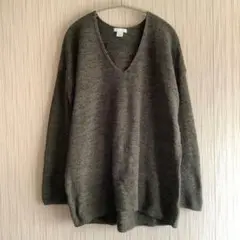 【H&M エイチアンドエム】コットン混紡ニット 長袖 Vネックカットソー M