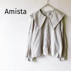 ＊アミスター＊ ビッグカラーブラウス シャツ 長袖 ストライプ ベージュ 春秋