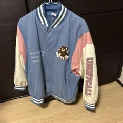 クマ刺繍スタジャン 青ピンク白