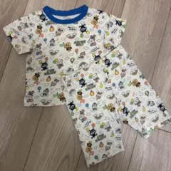 【80サイズ】アンパンマン 半袖パジャマ 総柄 ブルー 上下セット