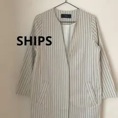 美品✨シップス スプリングコート ロング ストライプ キーネック　ノーカラー