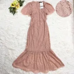 新品 ZARA レースワンピース マーメイド ロング 完売品 ピンク XSのサムネイル