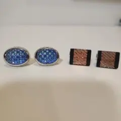 カフスボタン 2種セット ブルー サーモンピンク キラキラ