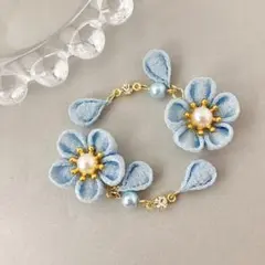 no.28 水色　花びらひらりピアス　イヤリング　和風　成人式　振袖　着物