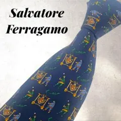 【極美品】サルバトーレフェラガモ ネクタイ ネイビー 総柄 プリントタイ