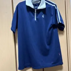 ネイビー 半袖ポロシャツ ジッパー付き