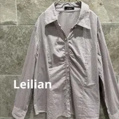 美品　レリアン ストライプブラウス パープル パールボタン フリル　シャツ