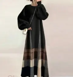 ロングニットワンピース バルーンスリーブ