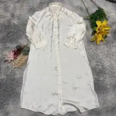 光沢感 ペイトンプレイス サテン ロングシャツワンピース オフホワイト 9号のサムネイル